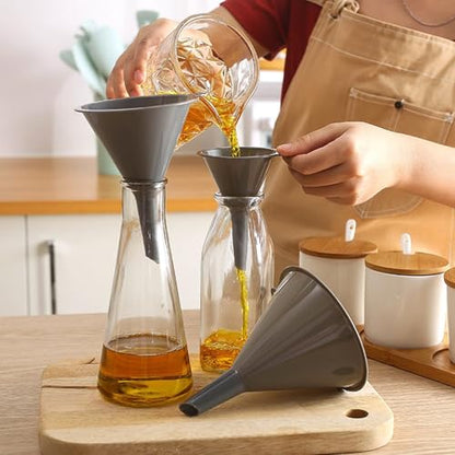 Plastic Kitchen Funnel Set of 3, Round Kitchen Funnels for Filling Bottles, Durable and Multifunctional Funnels for Filling Canning, Cooking, Lab or Car Oil (Gray) - color: Gray