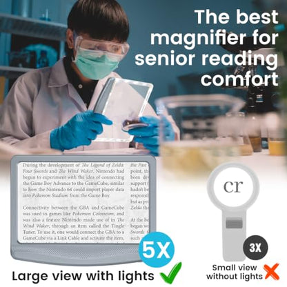 Rechargeable 5X Magnifying Glass for Reading, Large Bright Full Page Magnifier with Light, Handheld LED Dimmable Lighted, Lightweight Book Magnifier for Reading Small Prints Seniors - Gray - color: Gray