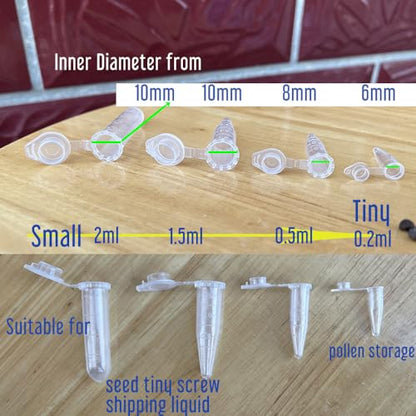 100 Piece 0.5ml Tiny Microcentrifuge Tube Graduated Holder Vial Tiny Container with Snap Cap, Clear EP Tube for Tiny Seeds Pollen Storage