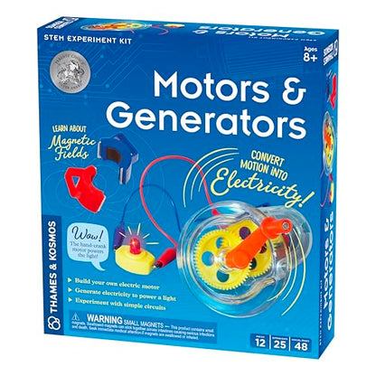 Thames & Kosmos Motors & Generators Science Kit | 25 Guided STEM Experiment Lessons | 48 Page Color Student Guide | Grades 3-6 | Ages 8+ | Play & Learn | Parents' Choice Silver Award Winner