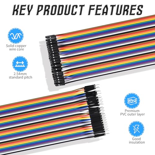 40 Pins Male to Female Flat Ribbon Cables, 50cm / 20" - size: Male to Female 20"