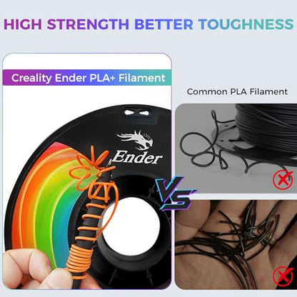Creality 3D Printer Filament 1.75mm PLA 4KG, Rainbow Upgrade PLA+ Filament Strong Toughness No-Tangling Vacuum Packaging 3D Printing Filament Fit Most 3D Printers - color: Pla+-2*black+2*rainbow