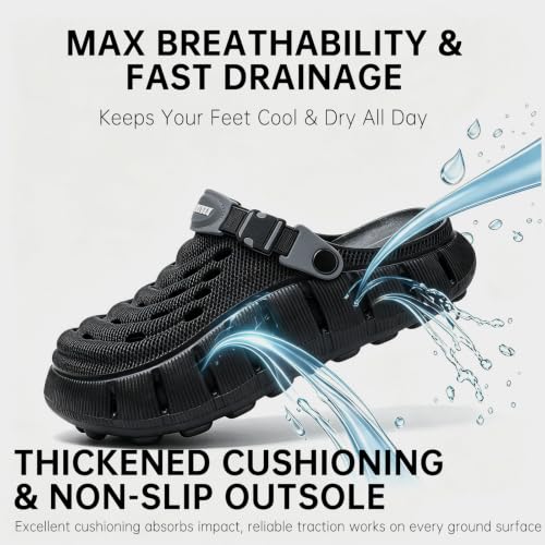 Men's Women's Cloud Clogs, EVA Thick Platform Slip On Non Slip Garden Shoes - color: Black, size: 9.5-10.5 Women/8.5-9.5 Men