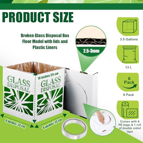 Resurhang 6 Pcs Broken Glass Disposal Box 9"L x 9"W x 10"H Benchtop Model - size: 9"L x 9"W x 10"H Benchtop Model