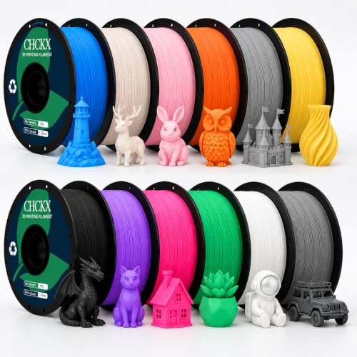 12 Pack PLA 3D Printer Filament, 1kg Spool (2.2lbs) - color: 12*1kg(black+porcelain White+gray (New)+peachy Pink+bamboo Green+starry Blue+purple+skin Color+silver+light Yellow+vibrant Orange+pink)