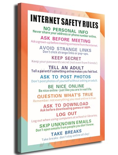Internet Safety Rules Canvas Poster – Computer Science Classroom Wall Art Education Decor Posters Kids Teens (Framed,16×24 inches) - color: Framed, size: 16×24 inches