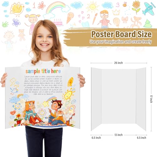 4 Pcs Trifold Poster Board, 26x17 inches White Poster Board Comes with Sticky Accessories, Corrugated Presentation Boards, Display Board for School Projects, Business Presentations - size: 26x17 in, style: 4 count