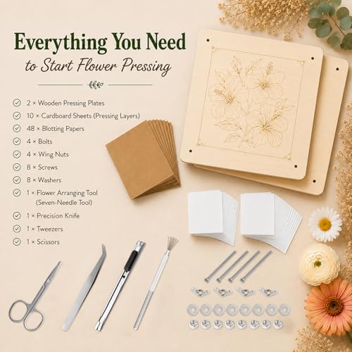MeRGBWLife Flower Press - 11"x11" Wooden 10 Layer Flower Press Kit for Crafts Pressed Flowers & Plant Press, Scrapbooking, Bookmark Making, Wedding Bouquet Preservation, Dried Flowers - size: 11"x11"