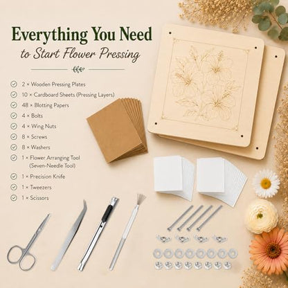 MeRGBWLife Flower Press - 11"x11" Wooden 10 Layer Flower Press Kit for Crafts Pressed Flowers & Plant Press, Scrapbooking, Bookmark Making, Wedding Bouquet Preservation, Dried Flowers - size: 11"x11"