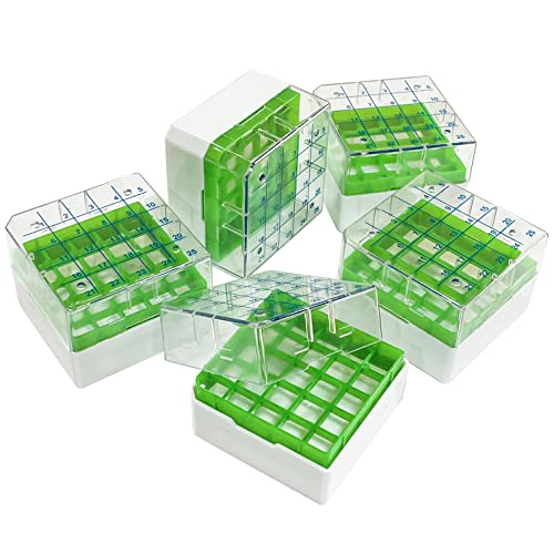 5 PCS Polycarbonate CryoBox Vial Rack, Freezer Storage, 5 x 5 Array, 25 Place Fit for 2ml Cryostorage Freezing Box (Green) - color: Green