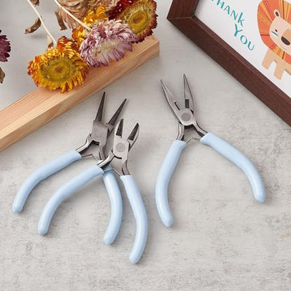 Pliers for Jewelry Making, Jewelry Pliers Set Includes Needle Nose Pliers, Round Nose Plier and Wire Cutters, Jewelry Making Tools for Jewelry Repair, Wire Wrapping, Beading and Crafts - color: Light Sky Blue