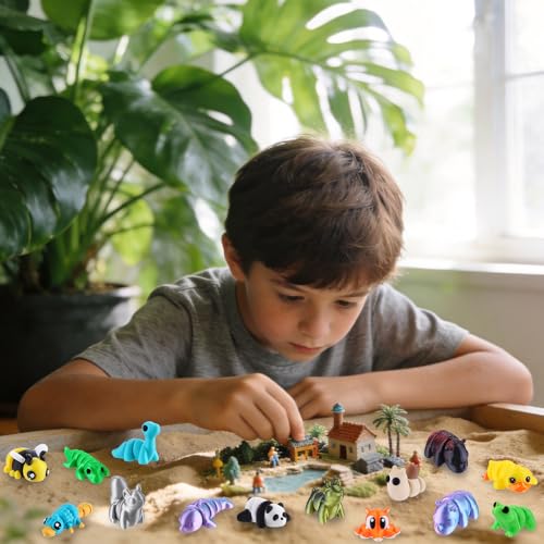Celltestria 120Pcs 3D Printed Animals Figurines Articulated Fidget Toys - style: 120Pcs Mini Animals