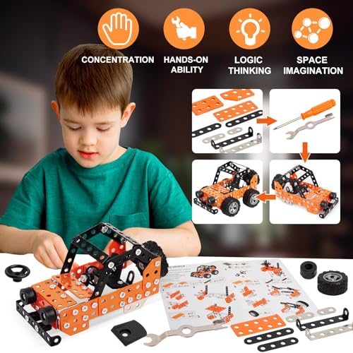 Buildable 3D Metal Engineering Kit STEM Set for Ages 8-16 Develops Logic Skills DIY Project Ideal Gift for Kids Age 8-16 Orange - style: orange car