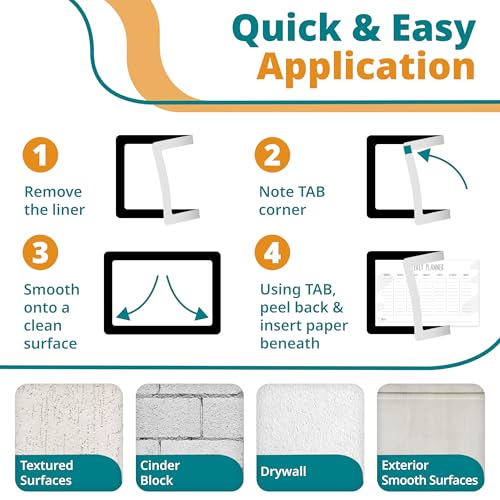 8.5 x 11 Adhesive Wall Frames - Peel & Stick Picture Frame, Wall Sign Holder, Paper & Letter Protector Sheets, Reusable Picture Frame, Dry Erase, Non Magnetic & Non Acryclic - Black, Pack of 25 - color: Black 25
