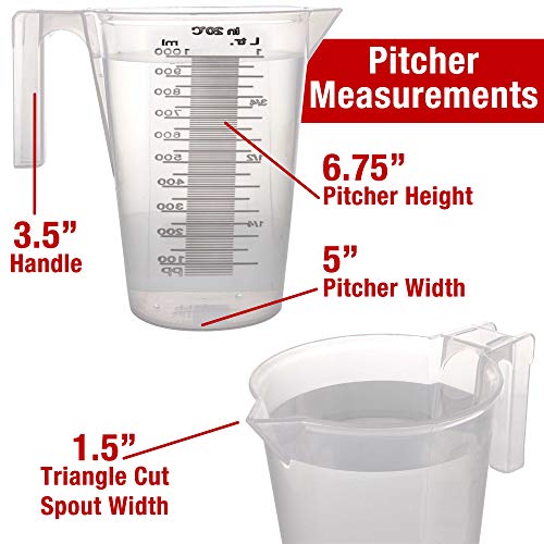 TCP Global 1 Liter (1000ml) Plastic Graduated Measuring and Mixing Pitcher - size: 1000ml