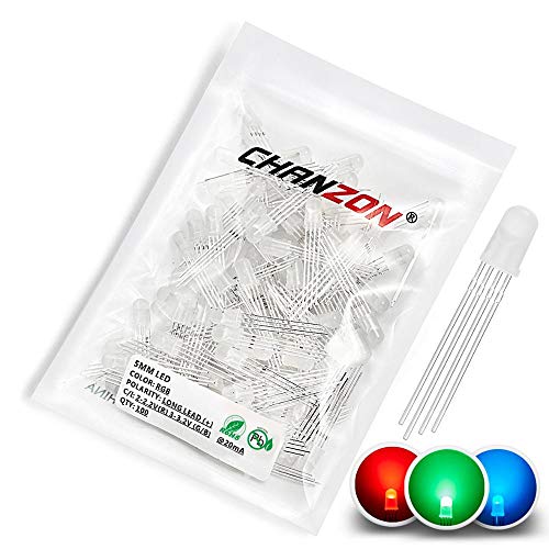 CHANZON 100 pcs 5mm RGB Multicolor Diffused LED Diode Lights Common Anode - color: L) Rgb (Common Anode) (100pcs)