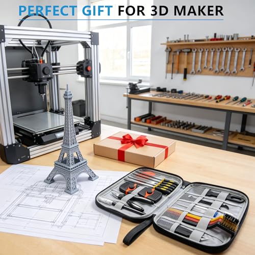 3D Printer Tools Kit, 55PCS 3D Printer Accessories & 3D Printing Tools Kit with Nozzle Cleaner Needles, Scraper, Files, Brushes, Wrench, Engraving Knife for FDM SLA Printers, for Bambu Lab, etc.
