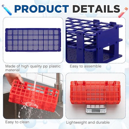CroBlissful 4 Pcs 60 Hole Plastic Test Tube Rack Lab Holder Rack for 16mm/20mm Tube Detachable, Blue, Red - color: Blue,Red, size: 60 Hole