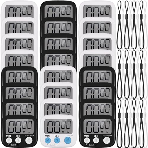 Weewooday 24 Pcs Digital Kitchen Timer Magnetic LCD Alarm, Black, White - color: Black, White