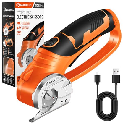 SakerPlus Cordless Electric Scissors, 4V Rechargeable Cardboard Cutter - size: Boxed Rotary Cutter (Orange)