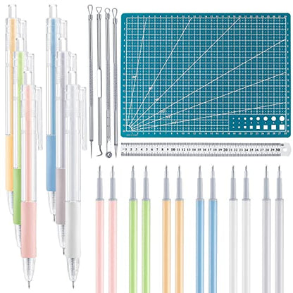 Lanties 24 Pcs Craft Knife Pen Set, 6 Craft Knives with 12 Refills, Green - color: Green