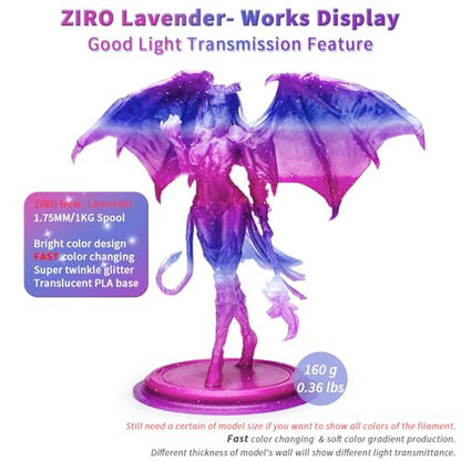 ZIRO Fast Color Change Twinkling PLA, 1.75mm 3D Printing Filament, Lavender - color: Lavender
