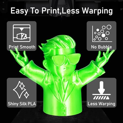 Silk Lime Green PLA Satin Shiny 3D Printer Filament, 1.75mm Diameter 1kg Spool 2.2lbs for FDM 3D Printers - color: Lime Green