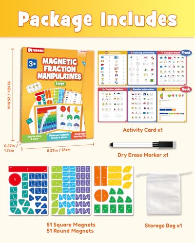 Large Magnetic Fraction Playbook Maths Manipulatives for Kids - color: Orange (10.16 X 8.27 In)