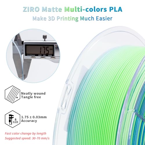 ZIRO Matte PLA Filament, 1.75mm 1kg Materal, Fit Most FDM Printer, Ocean - color: Ocean(matte)