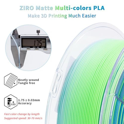 ZIRO Matte PLA Filament, 1.75mm 1kg Materal, Fit Most FDM Printer, Ocean - color: Ocean(matte)