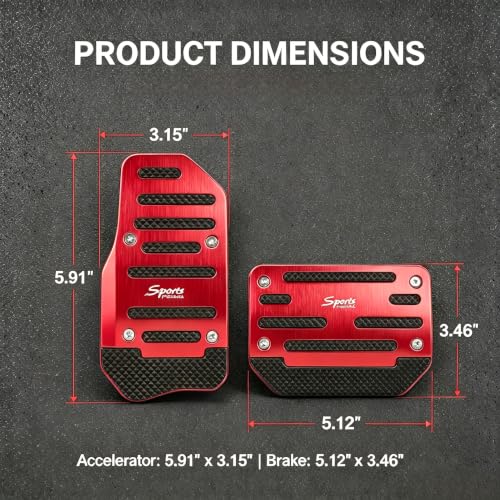 2 PCS Car Pedal Covers, Aluminum Alloy Non-slip Brake Throttle Pedal Covers Kit, Anti-rust Stripes Automatic Treadle Protector with "Sports", Universal for Most Cars, Trucks, Vans (Red) - color: Red