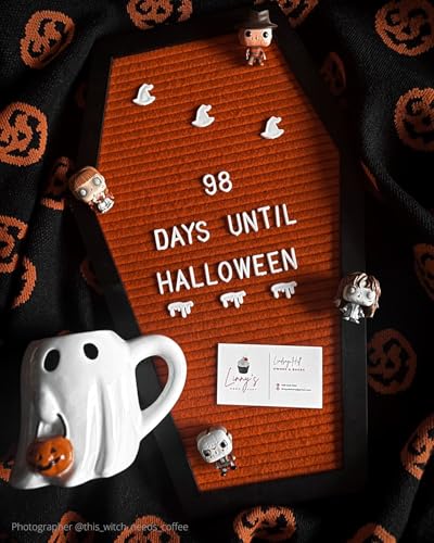 Nomnu Coffin Letter Board, Orange Goth Decor w/Bat Stickers, Spooky Emojis - color: Orange