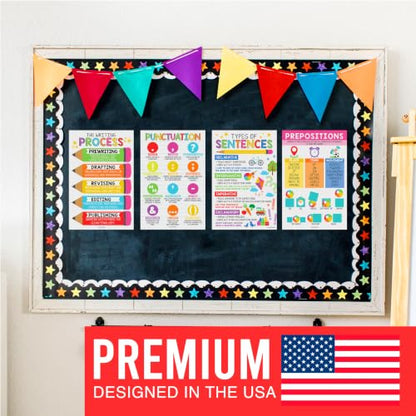 Parts of Speech Posters for Classroom Must Haves, 12 Grammar Posters - color: Colorful Classic