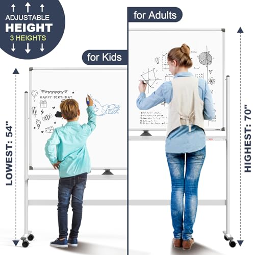 Rolling Whiteboard 48”x32” Large White Board Dry Erase Board on Wheels - color: White, size: 48"W x 32"H