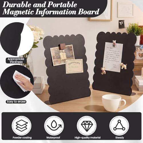 LEIFIDE 2 Pcs Black Magnet Boards Magnetic Bulletin Board Announcement Wave-Shaped Magnetic Display Board Stand Metal Desktop Memo for Menus Dining Table Home School Kitchen Office (12.6 x 11 Inch) - size: 12.6 x 11 Inch