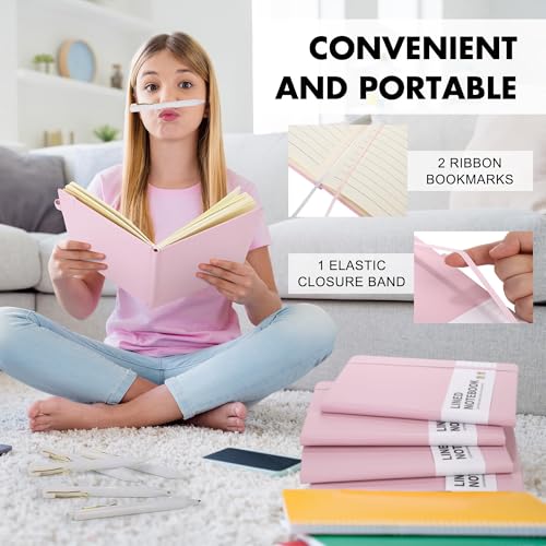 Aodaer 30 Set Lined Notebook Journals with Pens A5 Notebooks 100 GSM College Ruled Hardcover Notebook PU Leather Notepad with Pen Holder for Office School, 5.7 x 8.3 Inches, Pink - color: Pink