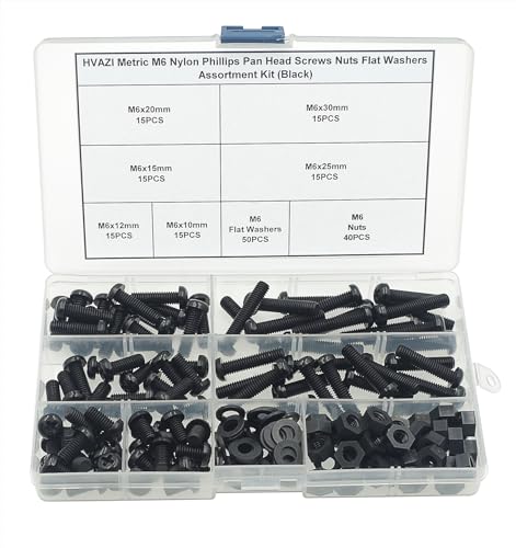 Metric M6 Black Nylon Phillips Pan-Head Screws, Nuts & Washers Kit - color: Black-M6