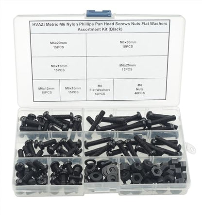 Metric M6 Black Nylon Phillips Pan-Head Screws, Nuts & Washers Kit - color: Black-M6