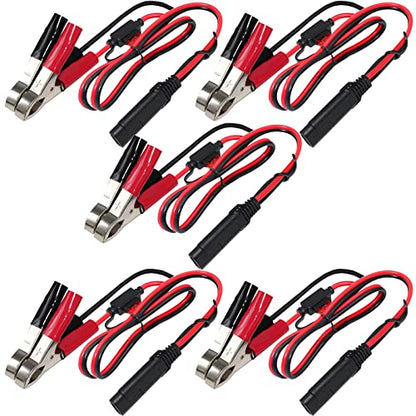 (5PACK)1.5FT 12V Battery Alligator Clip to SAE 2Pin Quick Disconnect Cable SAE to Battery Clamp Cable 7.5A Fuse - size: 5 PACK