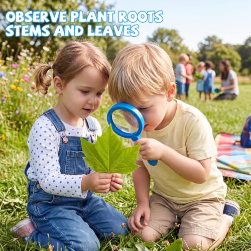 Lewtemi Kids Science Learning Toys Kids Magnifying Glass with Stand Grasp Jumbo Magnifiers 3X Magnification Exploration Preschool Learning Toys for Reading Book Map Insect (Blue) - color: Blue