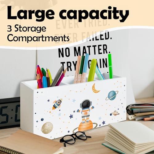 Space Pen Pencil Holder for Desk, Space Gifts for Kids, Galaxy Celestial Rocket Astronaut Wooden Signs Desk Organizer for Kids Boys Room Bedroom Classroom Decor - color: Space