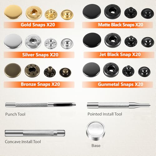 Alritz 120 Set Leather Snap Fasteners Kit 12.5mm Size 6 Colors with Tools - style: 12.5mm