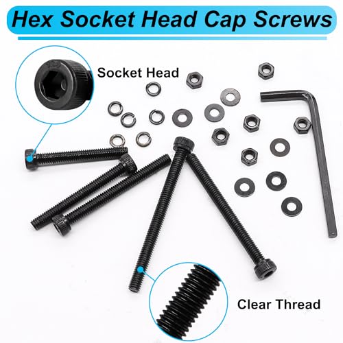220PCS Black M4 Hex Socket Head Cap Screws, M4 x 30/35/40/45/50mm Metric Screws Bolts Nuts Washers Assortment Kit, 12.9 Grade Alloy Steel - color: BK-M4 x 30-50mm/