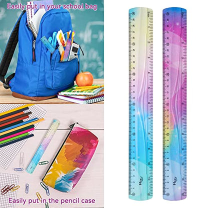 Grevosea 2-Piece Flexible Ruler, 30cm/12inch Plastic Straight Edge Ruler, Soft Bendable for School, Classroom, Office, Kids & Adults - size: 12inch