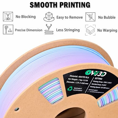 OVV3D Rainbow PLA Filament 1.75mm, PLA 3D Printer Filament Multicolor Color Changing Rainbow PLA Filament with Matte Macaron Blue Green Yellow Purple, 3D Printing Filament 3D Filament, 1kg / 2.2 lbs - color: Matte Dreamy Macaron