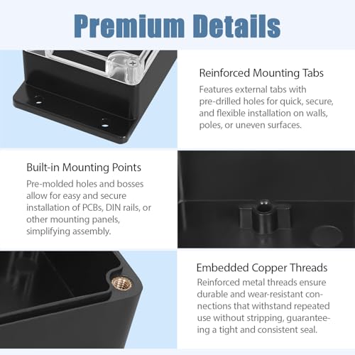 Project Box IP65 Waterproof ABS Plastic Electrical Junction Box with Clear Cover Enclosure with Fixed Ear, Black 3.9"x 2.6"x 1.9"(100x68x50mm)(Pack of 1) - color: 1 pack, size: 3.9"x 2.6"x 1.9"
