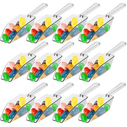 12 Pcs Mini Clear Acrylic Plastic Kitchen Scoops, 5.5" Flat Bottom Ice Scoop for Weddings, Ice, Candy Dessert Buffet, Protein Powders, Coffee, Tea