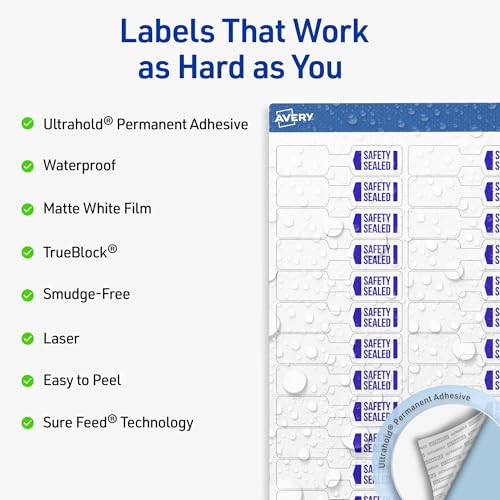 Avery Outdoor Waterproof Barbell Labels with Sure Feed Technology, 0.5" x 2.5", White Film, Compatible with Laser Printers, 450 Labels Total, Great for Product Branding, Packaging, and More - style: 450 labels