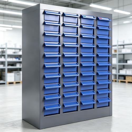 40 Drawer Alloy Steel Nut and Bolt Organizer, Tool Cabinet with Label Slots & Dividers. Single Drawer 7.8" L x 3.9" W x 2" H. for Workshops & Home Garages.
