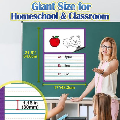 Aizweb Giant Magnetic Draw & Write Paper,Dry Erase Handwriting Lined for Classroom Whiteboard Accessories, Writing Chart Paper Teacher Must Have Homeschool Teaching Supplies,Teacher Essential - style: Draw & Write
